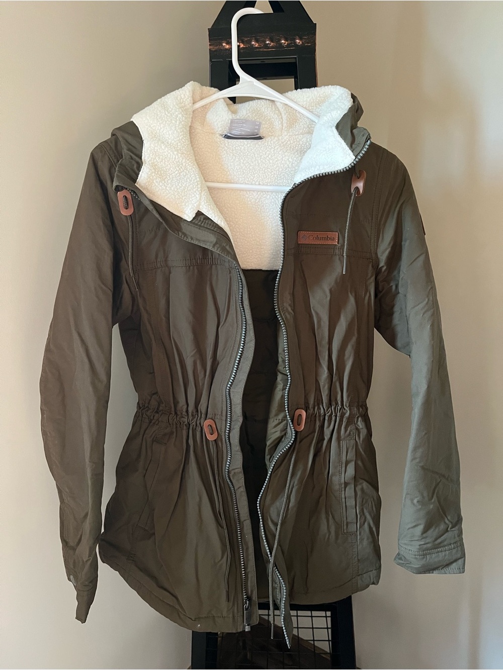 Columbia Olive Green Hooded Sherpa-Trim Utility Jacket